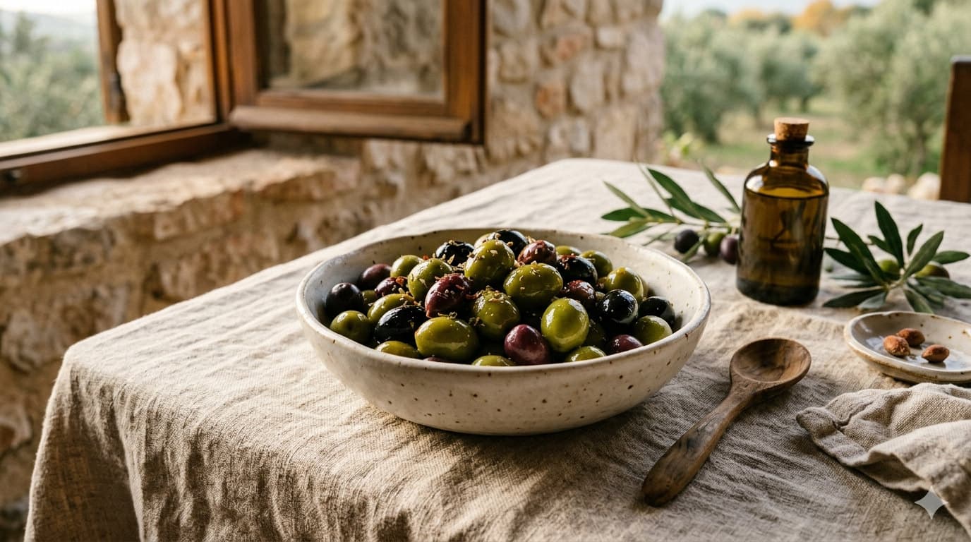 Olives vertes sur la branche